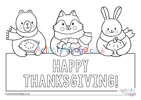 Thanksgiving animal friends colouring page
