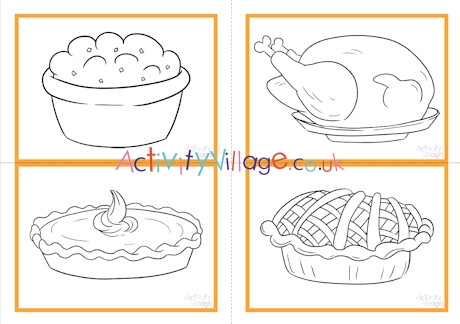 Thanksgiving dinner colouring flash cards