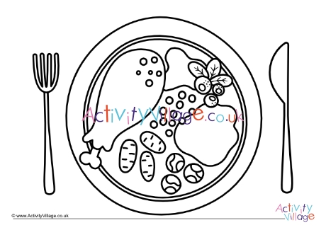 Thanksgiving Dinner Plate Colouring Page 