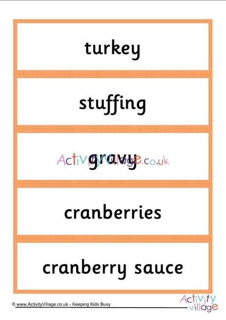 Thanksgiving dinner word cards