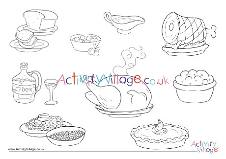 Thanksgiving feast colouring page