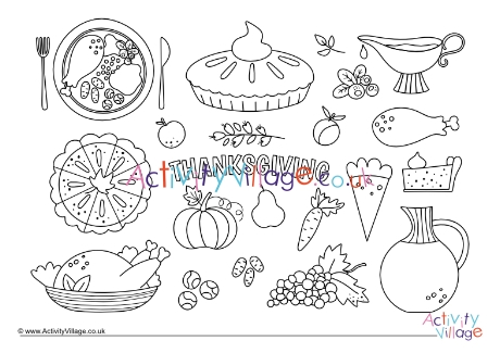 Thanksgiving Feast Colouring Page 