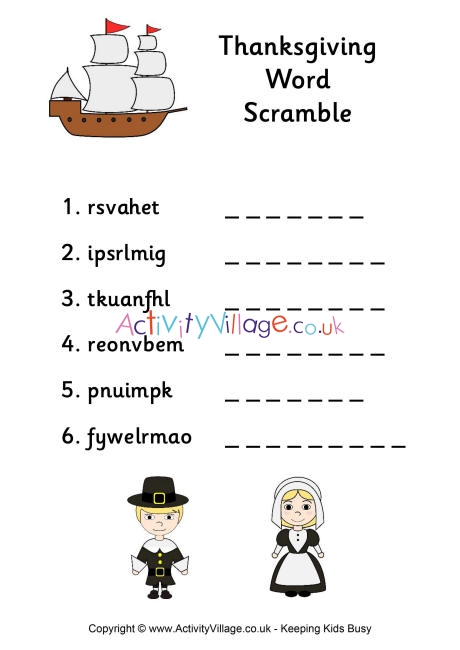 Thanksgiving word scramble 1