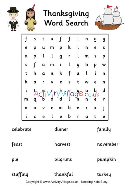 Thanksgiving word search 1