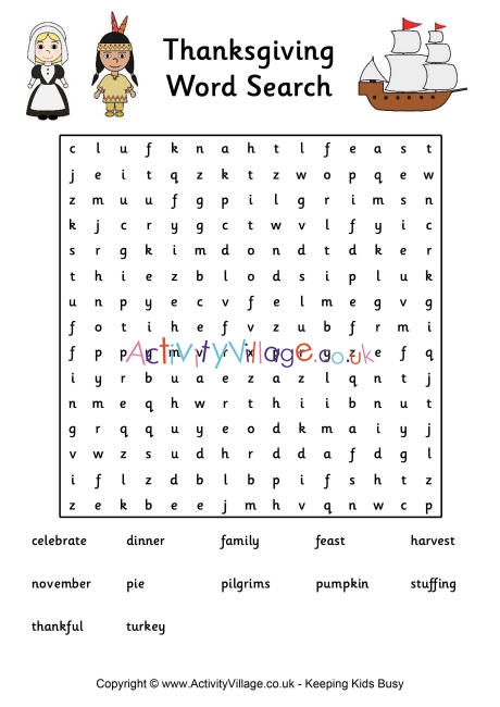 Thanksgiving word search 2