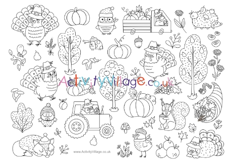 Thanksgiving Country Colouring Page 
