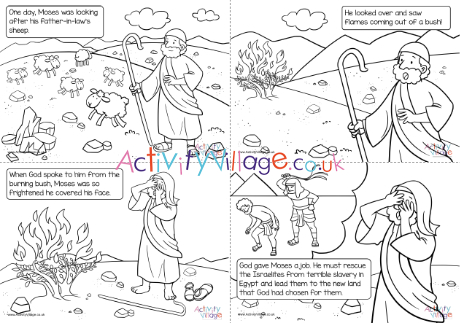 The Burning Bush colouring pages - captioned