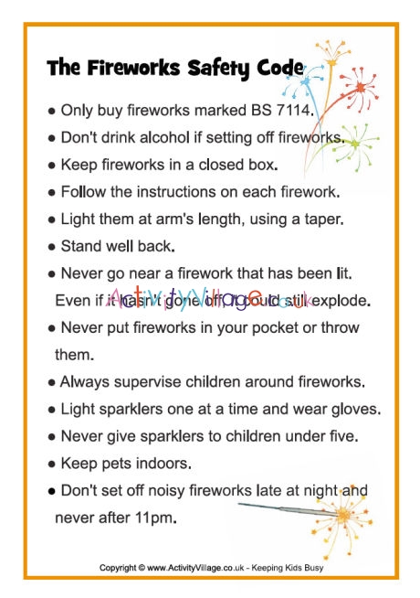 The fireworks safety code printable