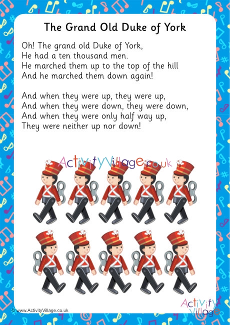 The Grand Old Duke Of York Song Lyrics Printable