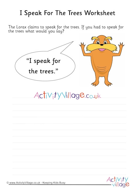 The Lorax Speak For The Trees Worksheet