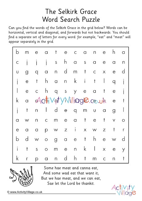 The Selkirk Grace word search puzzle