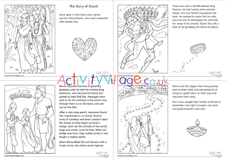 The Story of Diwali story and colouring pages
