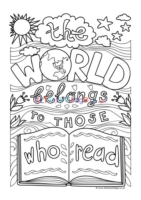 the world belongs to those who read colouring page