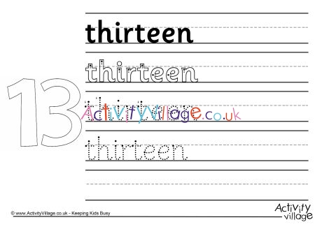 Thirteen handwriting worksheet