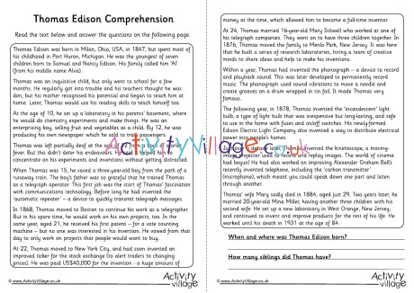 Thomas Edison Comprehension