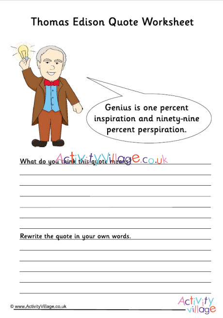Thomas Edison Quote Worksheet Thomas Edison Quote Worksheet