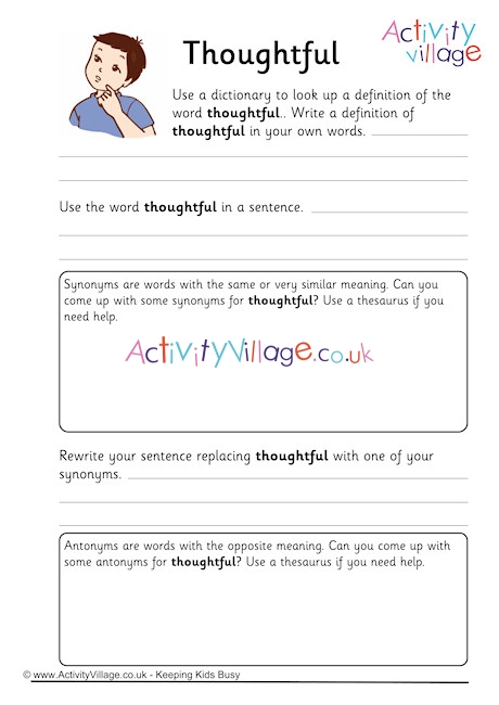 Thoughtful Vocabulary Worksheet