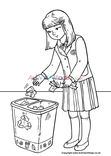 Throw litter in the bin colouring page