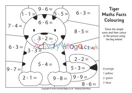 Tiger Maths Facts Colouring Page