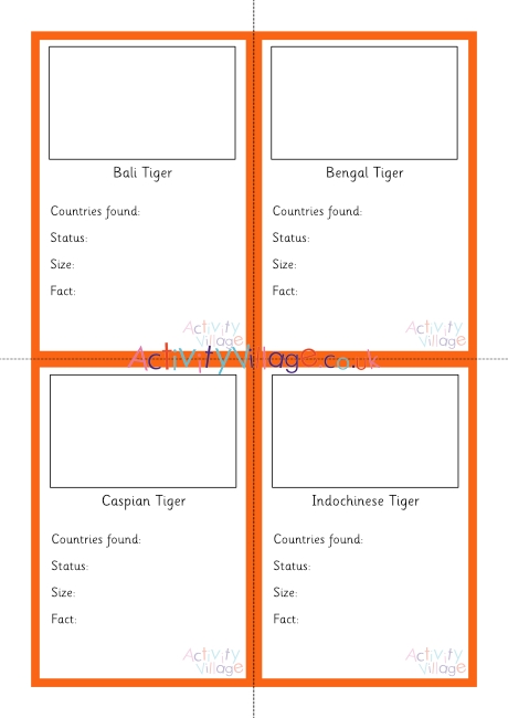 Tiger Subspecies Fact Cards