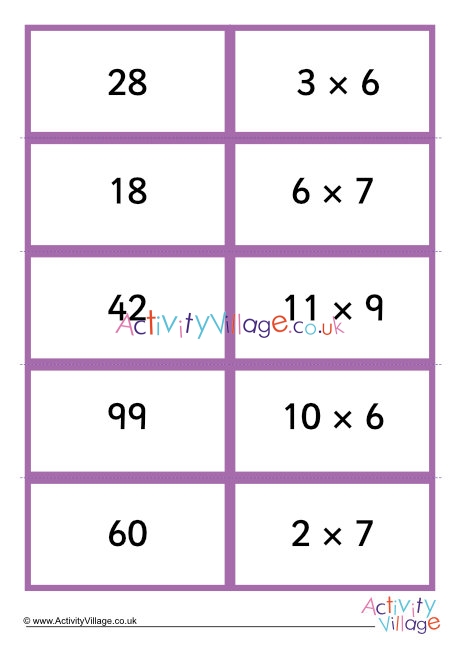 Times table dominoes stage 3