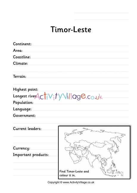 Timor Leste Fact Worksheet