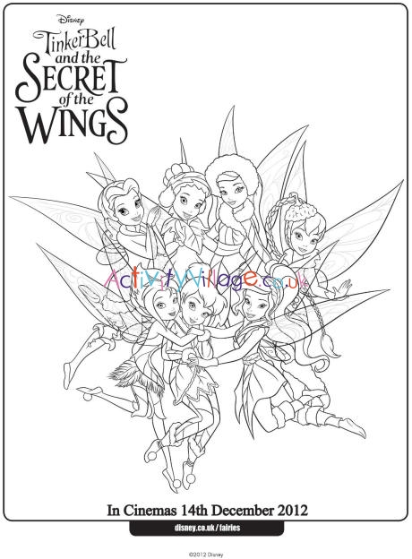 Tinkerbell and fairies colouring page