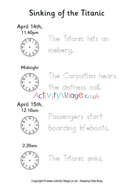 Titanic timeline worksheet