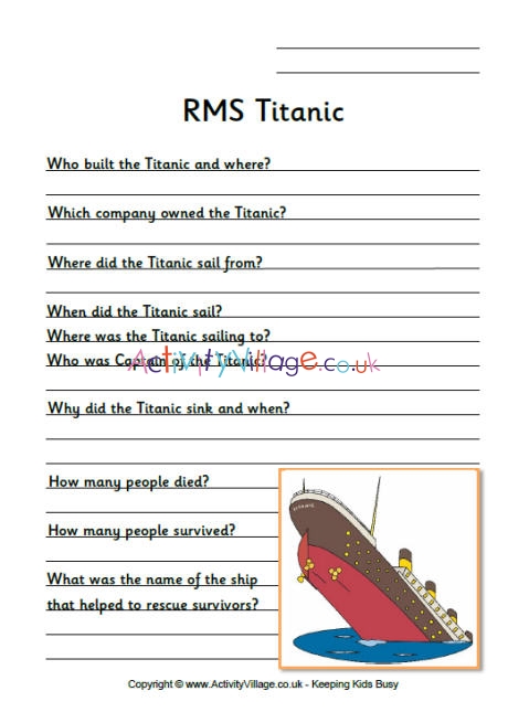 Titanic Research Worksheets