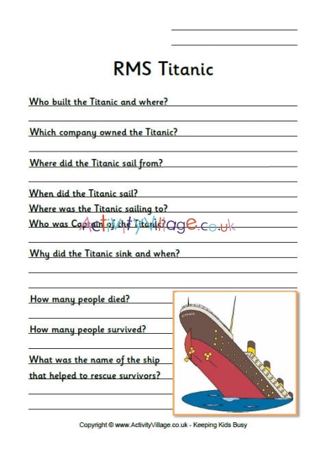 Titanic worksheet