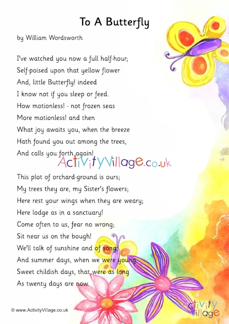 To A Butterfly poem printable