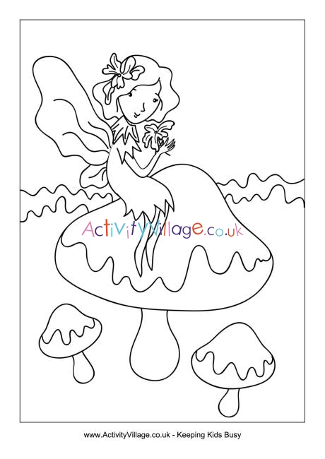 Toadstool fairy colouring page`