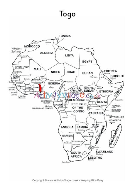 Togo on map of Africa