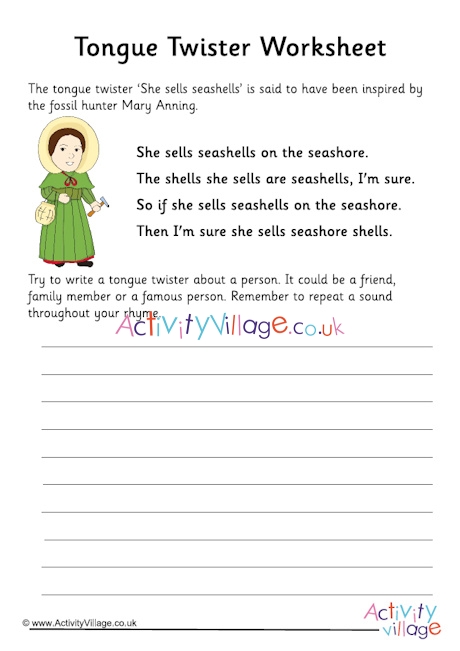 Tongue twister worksheet