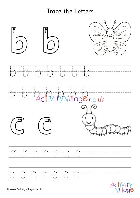 Trace the letters worksheet b and c