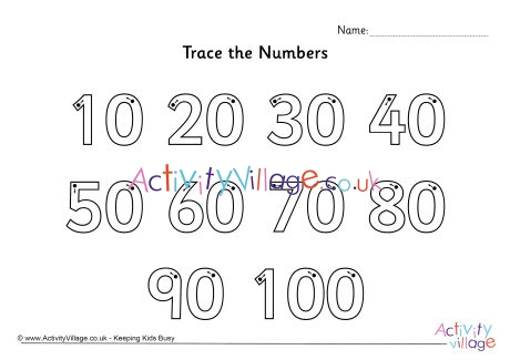 Trace the numbers 10 to 100