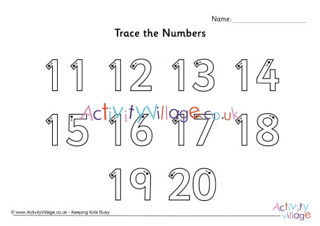 Trace the numbers 11 to 20