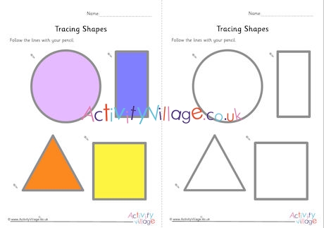 Tracing large shapes worksheets
