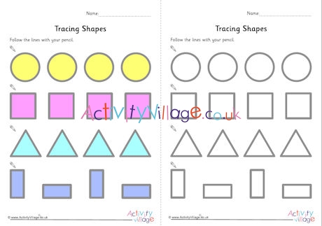Tracing small shapes worksheets