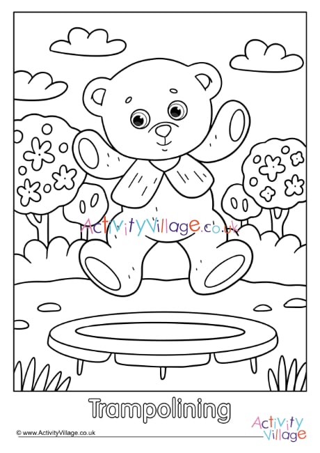 Trampolining Teddy Bear Colouring Page 2