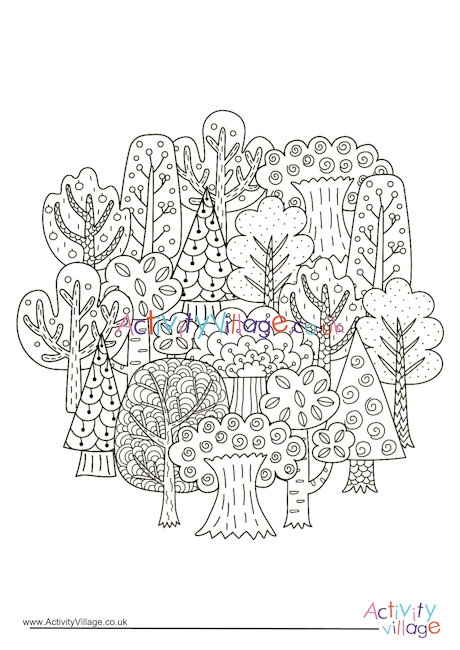 Trees circle colouring page