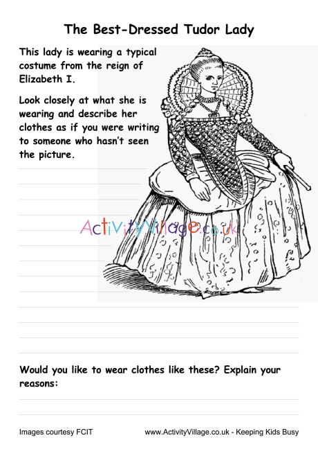 Tudor Fashions Worksheet - Elizabethan Female Costume