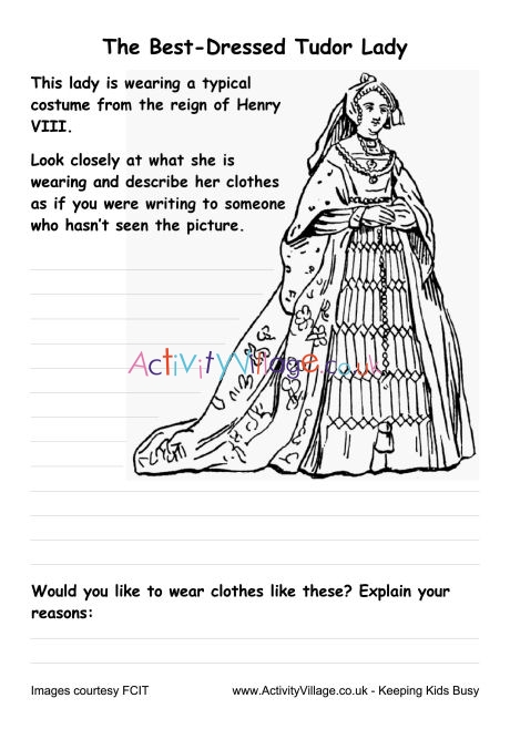 Tudor Fashions Worksheet - Female Costume Henry VIII's Reign