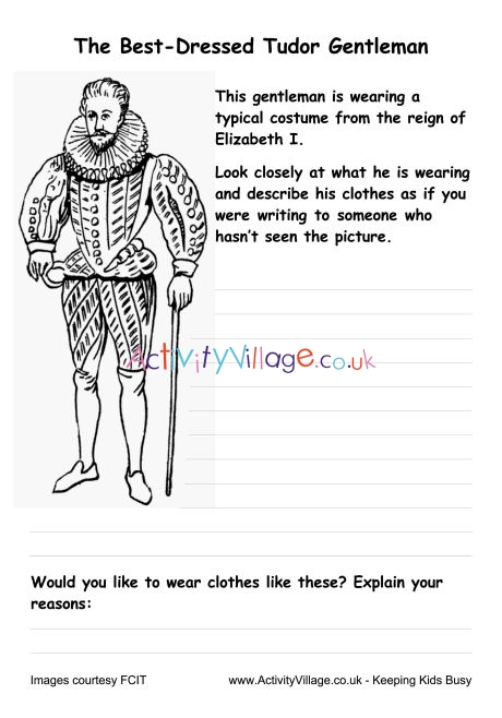 Tudor Fashion Worksheets - Elizabethan Male Costume 
