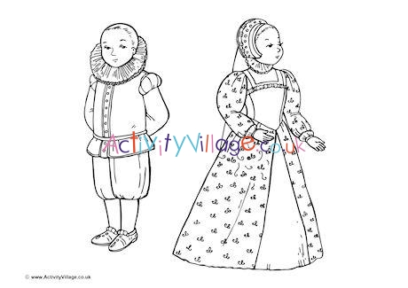 Tudor Rich Children Colouring Page