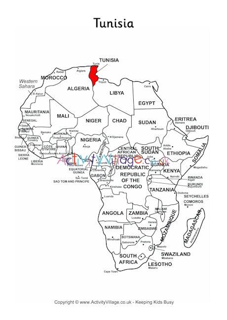Tunisia on map of Africa