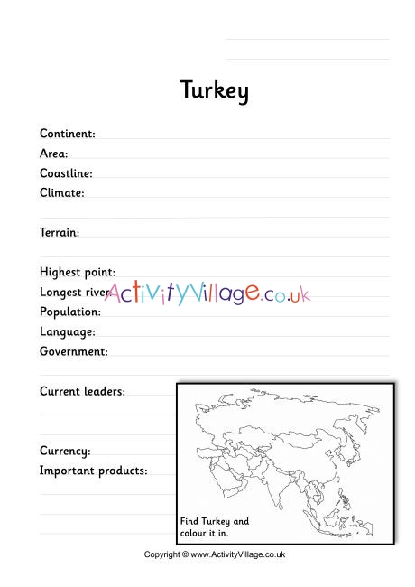 Turkey Fact Worksheet