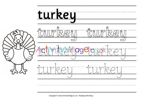 Turkey handwriting worksheet