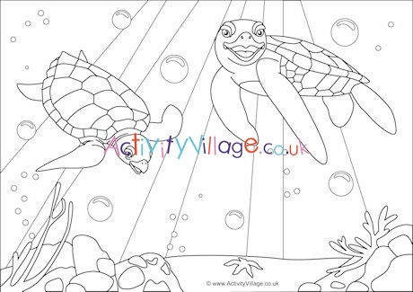 Turtles Scene Colouring Page