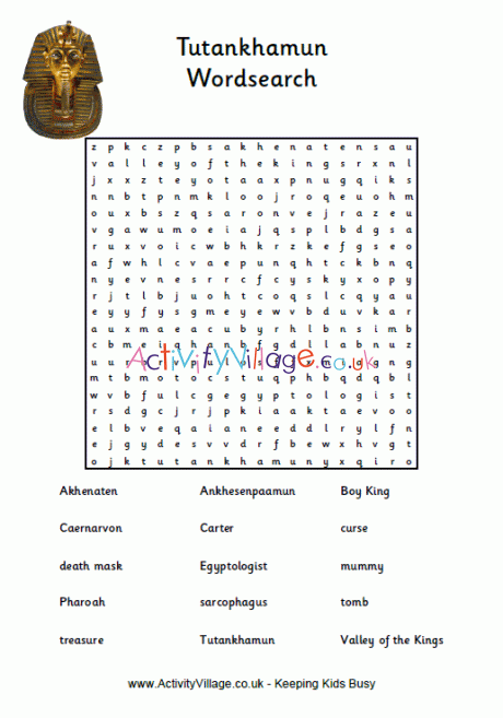 Tutankhamun word search puzzle